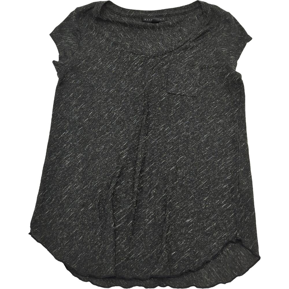 attention S Gray Short Sleeve Top Scoop Neck Pocket